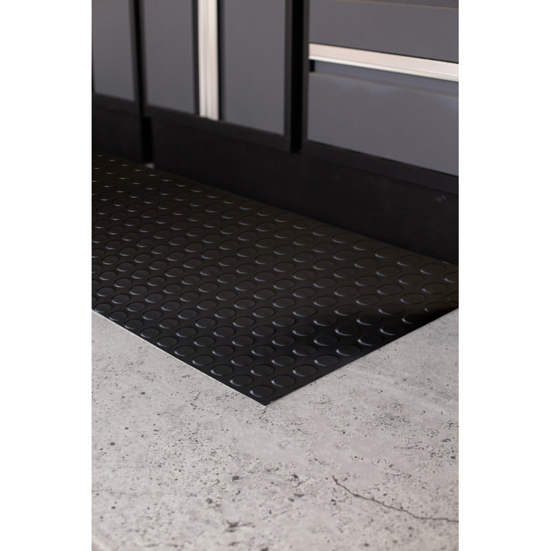 Midnight Black Vinyl Coin Pattern Garage Floor Runner