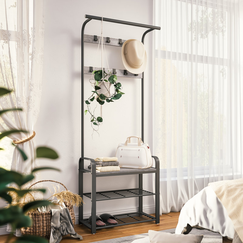 Allensworth Hall Tree 72cm Wide with Shoe Storage, Gray/Black