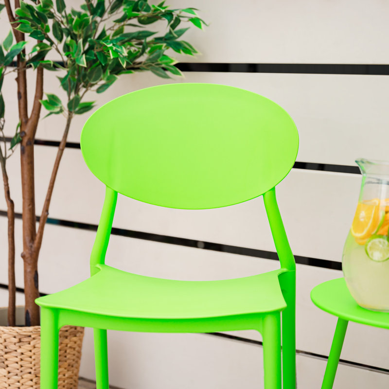 Eilonwy Stacking Patio Dining Side Chair, Green
