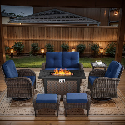 Aluel 7-Pieces Outdoor Patio Wicker Seating Group With Swivel & Rocking Chairs,Ottomans And Cushions