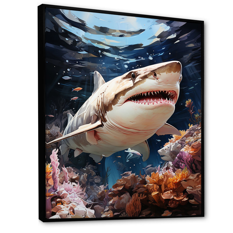 " Silent Hunter Sharks Portrait ", Black Floater Framed, 44" H x 34" W x 1.5" D