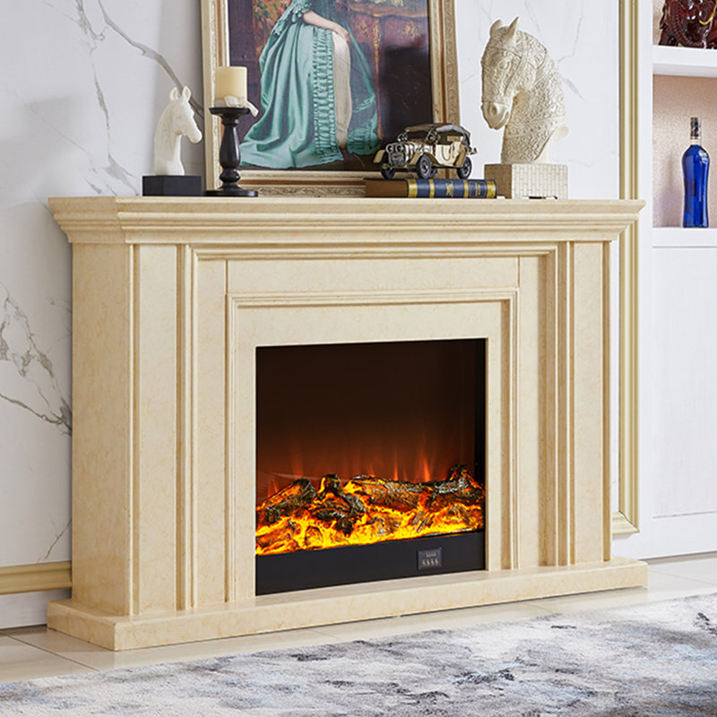 Beige Solid Wood Electric Fireplace