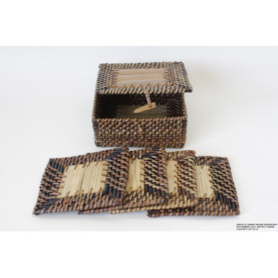 Bamboo Square 1 Piece Coaster Set With Holder