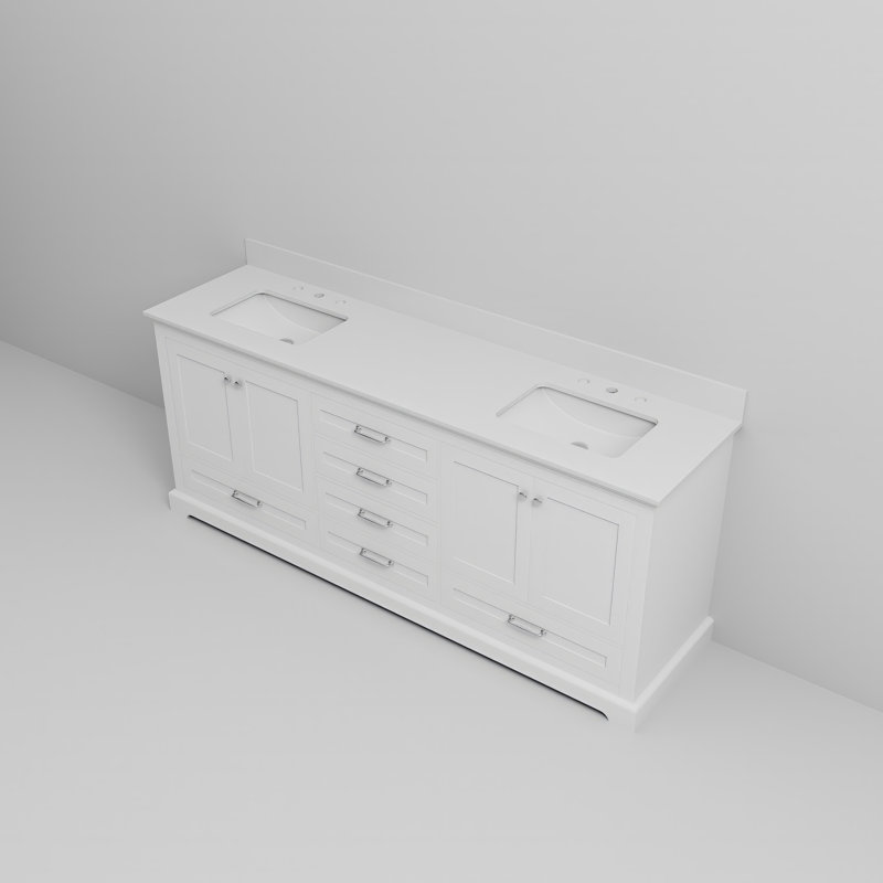 Ensemble de meuble-lavabo double 80 po Dukes, Blanc, Marbre de culture blanc