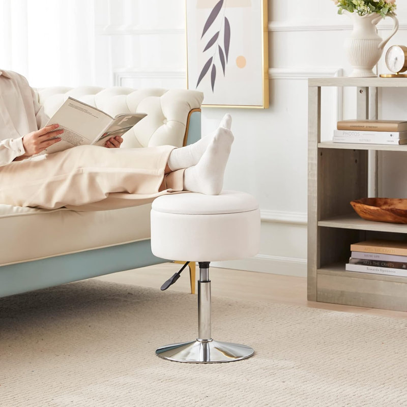 Tabouret de coiffeuse réglable avec rangement Fauteuil de coiffeuse pivotant avec maquillage, repose-pieds pivotant à 360 ° en velours avec rangement