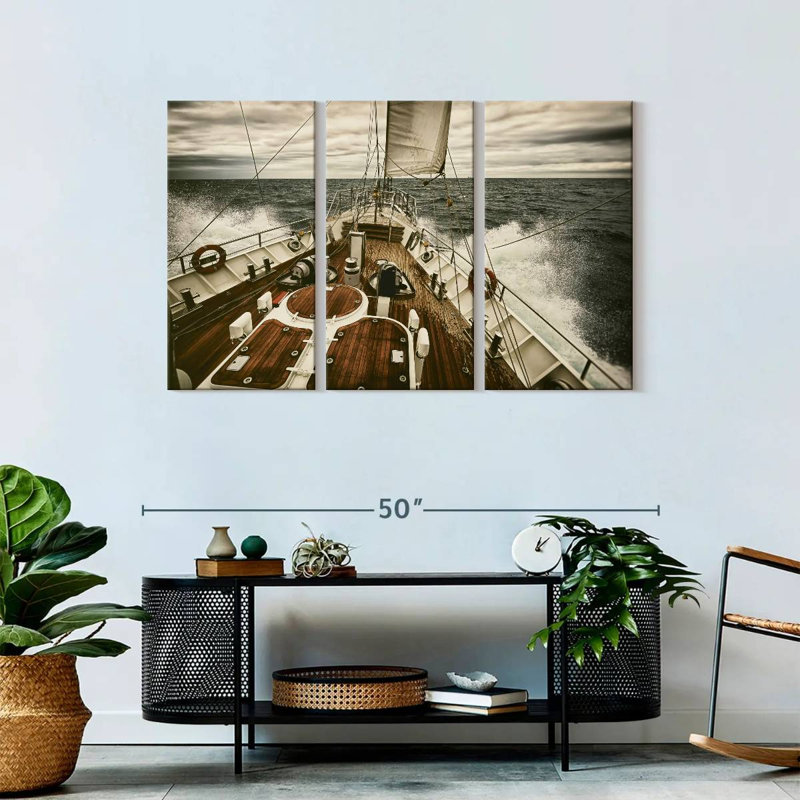 Yacht at Sea - 3 impressions sur toile tendue, H 28 po x l 45 po x P 1,25 po