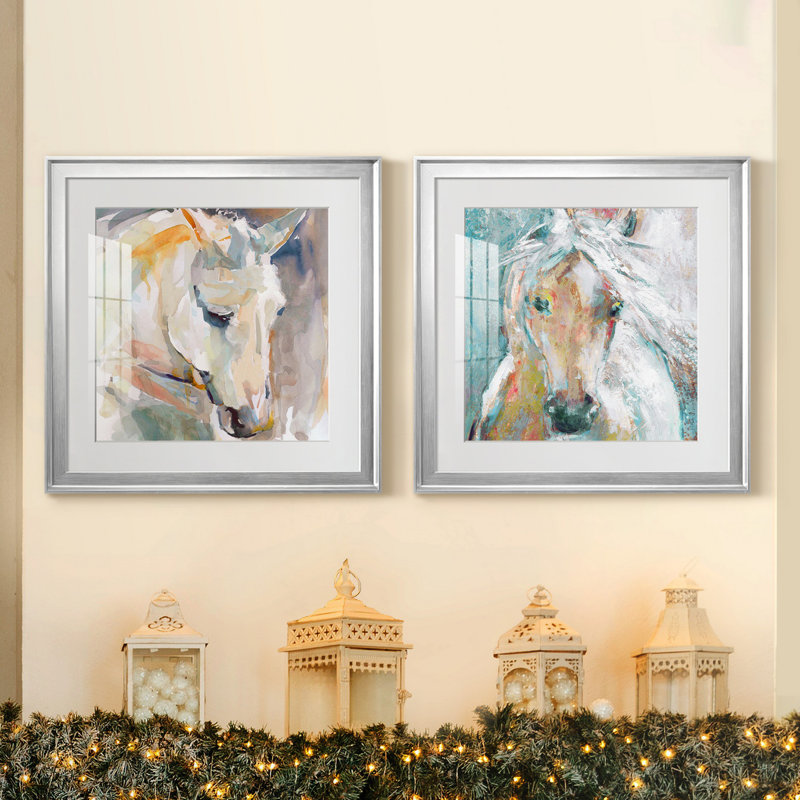 Beautiful Contemplation - ensemble de 2 reproductions d'art encadrées, H 17,5 po x l 35 po x P 1,5 po, Blanc