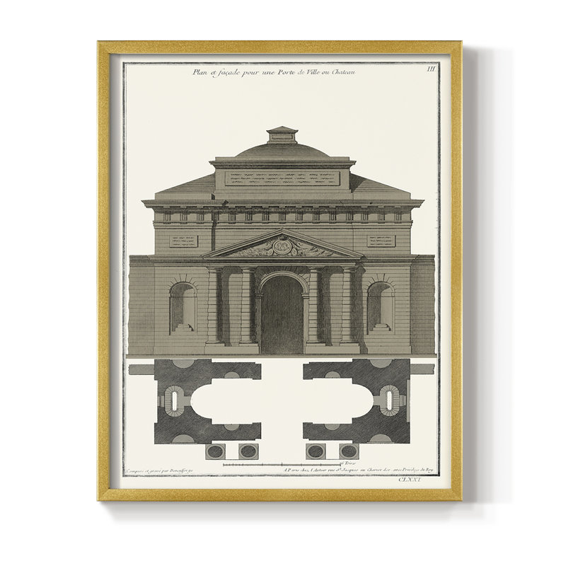 Bâtiments et façades III, reproduction encadrée - bois massif, Or, H 14 po x l 11 po