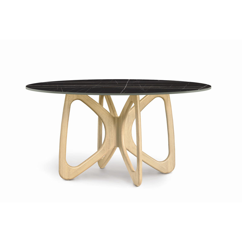 Butterfly Round Dining Table, Black, Natural Oak, 30"H x 60"L x 60"W
