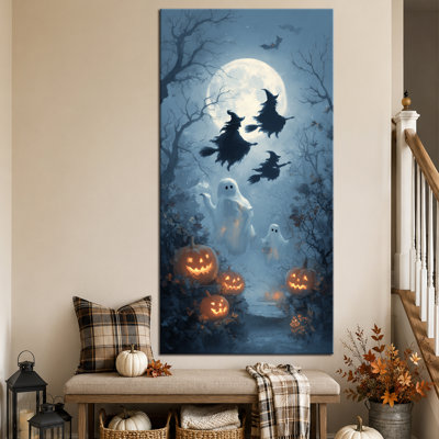 Art mural d'automne d'Halloween, décoration murale de photos d'Halloween, art mural sur toile d'Halloween, style gothique effrayant au clair de lune, décoration murale de sorcière pour le salon, le vestibule, la salle à manger 30 po x 60 po