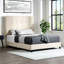 Grand lit plateforme tapissier capitonné beige