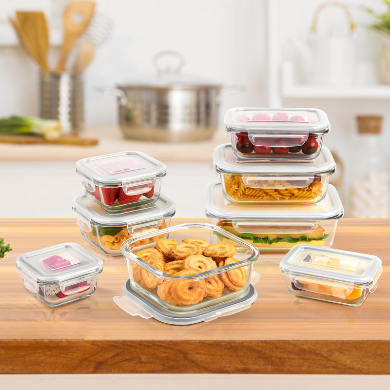 Ensemble de 8 contenants en verre gris pour le rangement des aliments avec des couvercles hermétiques, un verre de préparation pour le repas, sur le pouce, les restes, le congélateur, le réfrigérateur, le micro-ondes, le lave-vaisselle, sans BPA