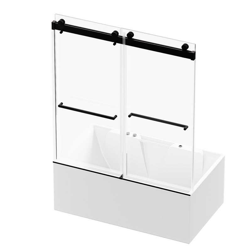 Porte de baignoire, noir mat, verre trempé de 5/16 po, installation réversible, douche de 58,89 po de profondeur x 61,6 po de hauteur, 56-60 l 62 H, quincaillerie