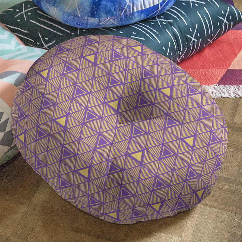 Coussin de sol classique à motif de triangles dessinés à la main, 30 po x 30 po, Mauve/jaune