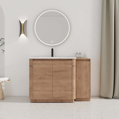 Freestanding Bathroom Vanity With White Ceramic Sink & 1-Small Storage Cabinet, Soft-Close Door, KD-Packing