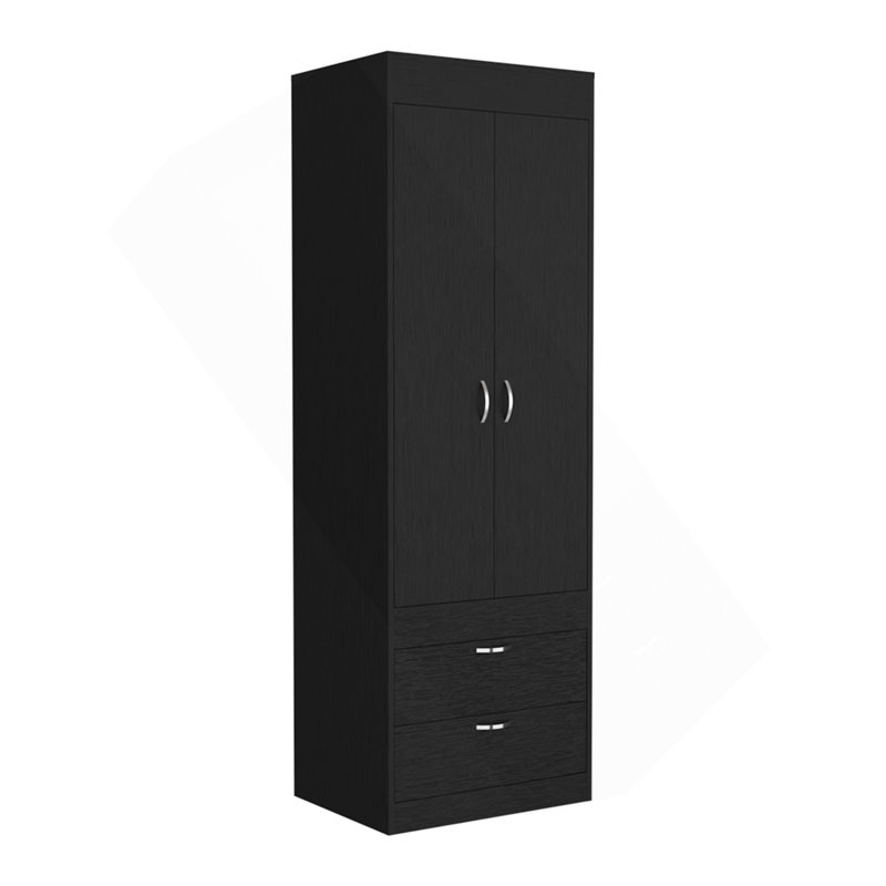 Armoire Tarento, deux tiroirs, finition wengé noir, Noir