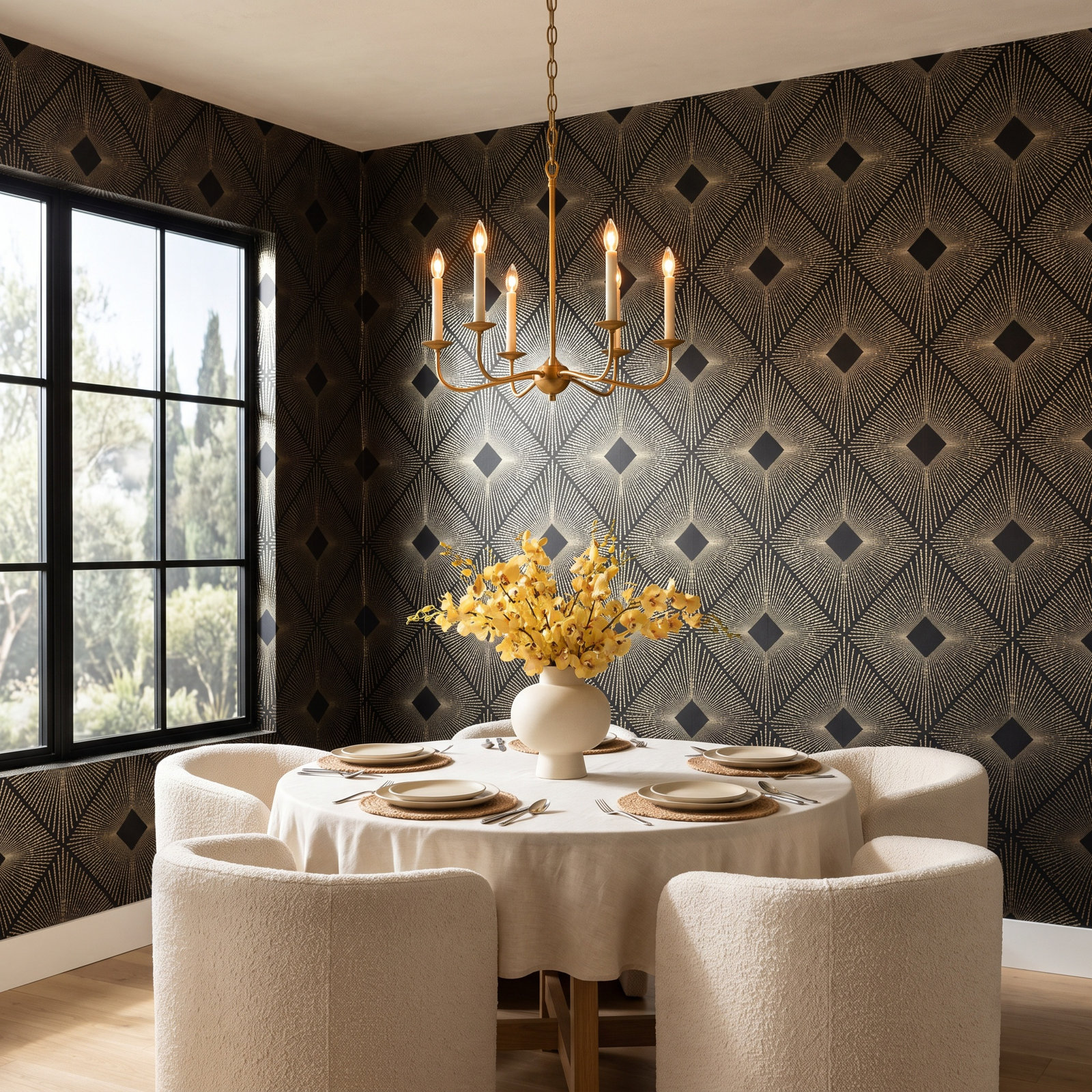 Antonina Vella Modern Metals Modern Geometric Wallpaper, Black/Gold