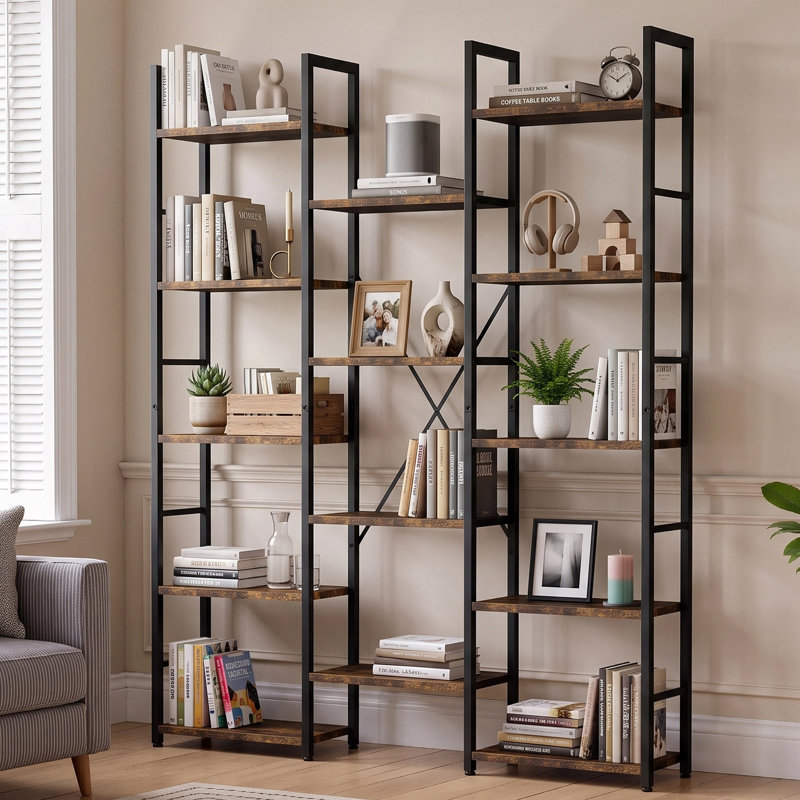 Quach Triple 5-Tier Etagere Bookcase, Brown