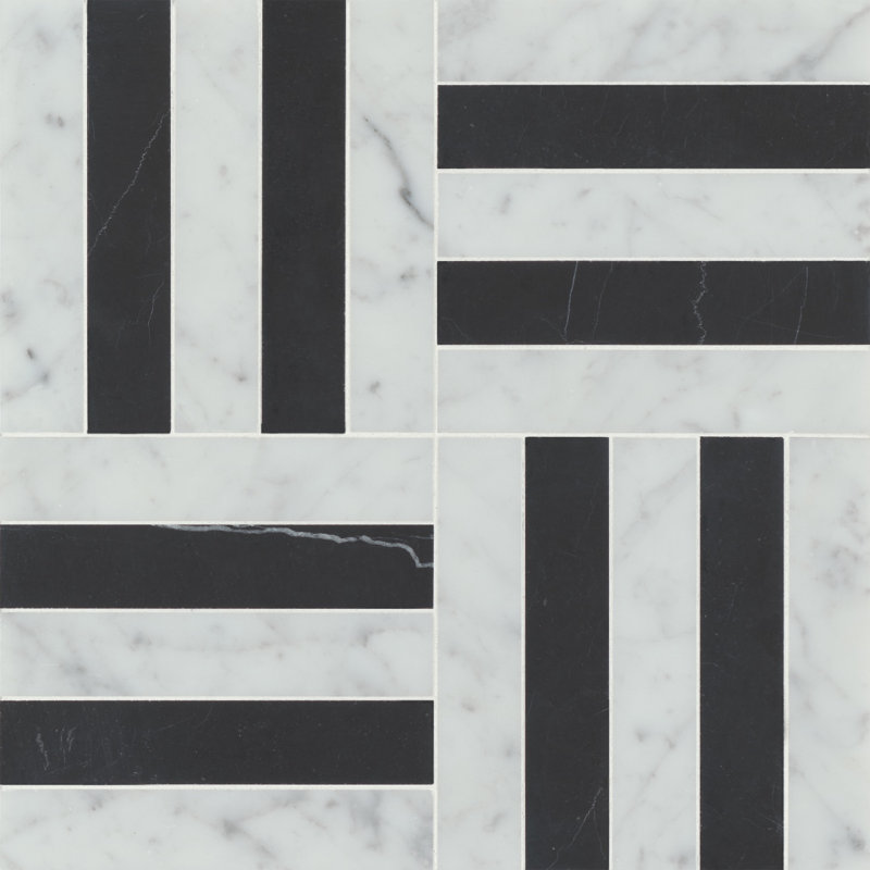 Matisse 12.13" x 12.13" Marble Wall & Floor Tile, White Carrara/Nero Marquina