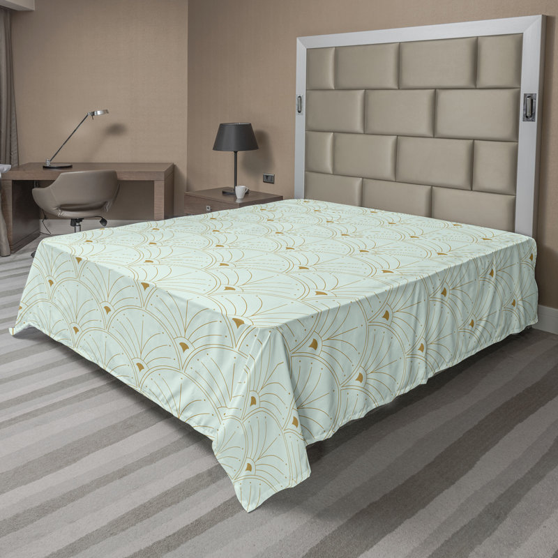 Polyester Floral Flat Sheet, Full Flat Sheet, Mint Green/Sand Brown