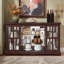 Buffet 54 "en verre avec lumières à changement de couleur, buffet bas avec miroir et tablettes en verre-133986351
