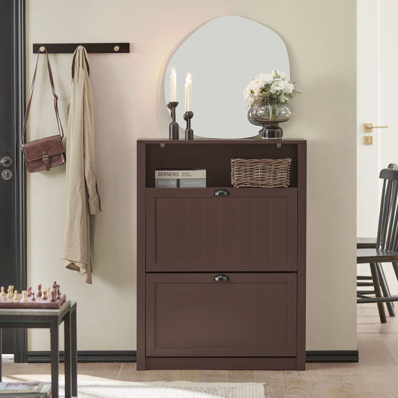 14 Pair Flip Down Shoe Storage, Brown, 110cm H x 72cm W x 24cm D