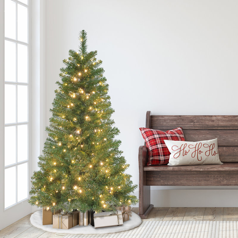 Pre-Lit PVC Artificial Christmas Tree with Warm White LED Lights, 4.5ft H x 28ft W