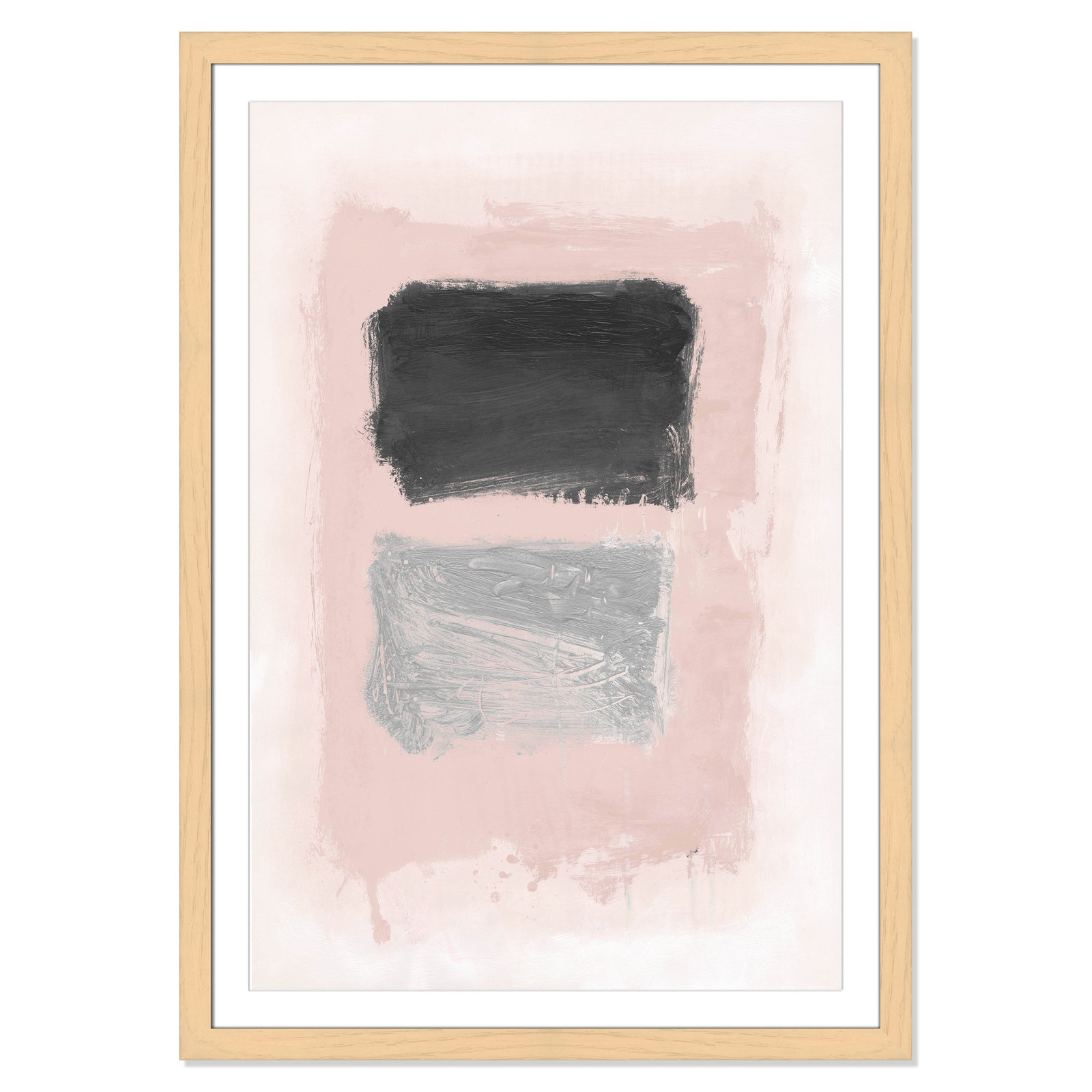 Vedaline "Pink, Black and Silver Shimmer I" Print, 49" H x 35" W x 1.25" D, Natural Cube Frame Matted