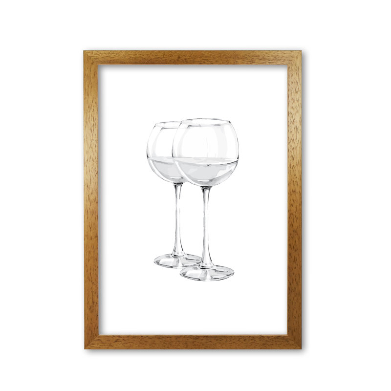 White Wine Glasses - Painting, Honey Oak Frame, 42 cm H x 30 cm W x 5 cm D