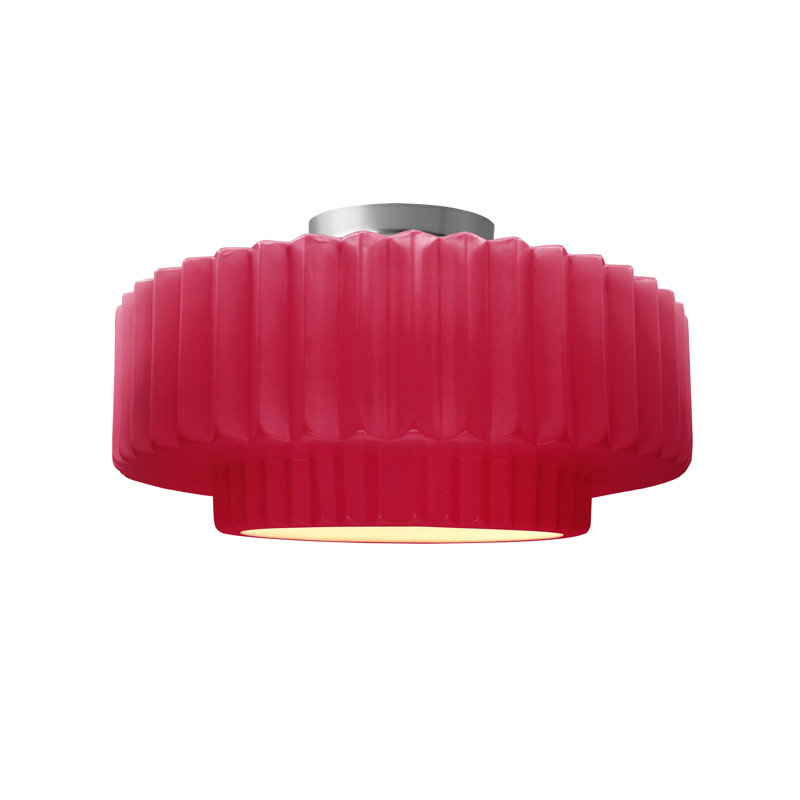 Radiance Ceramic Pleated Semi-Flush Mount, Cerise, 7.25" H x 14.5" W x 14.5" D, Brushed Nickel