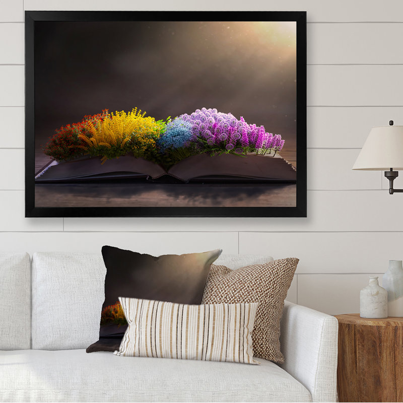 Fleurs colorées Bppl - œuvre d'art traditionnelle sur toile, Cadre noir, H 12 po x l 8 po x P 1 po