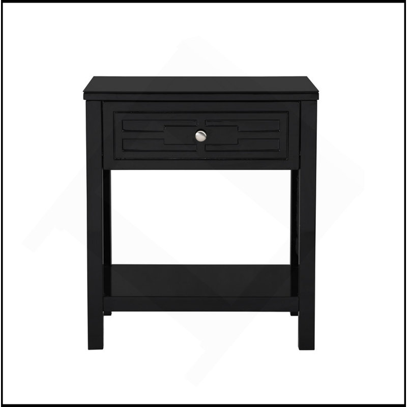 23" Wooden End Side Table Nightstand With Top And Drawer, Black