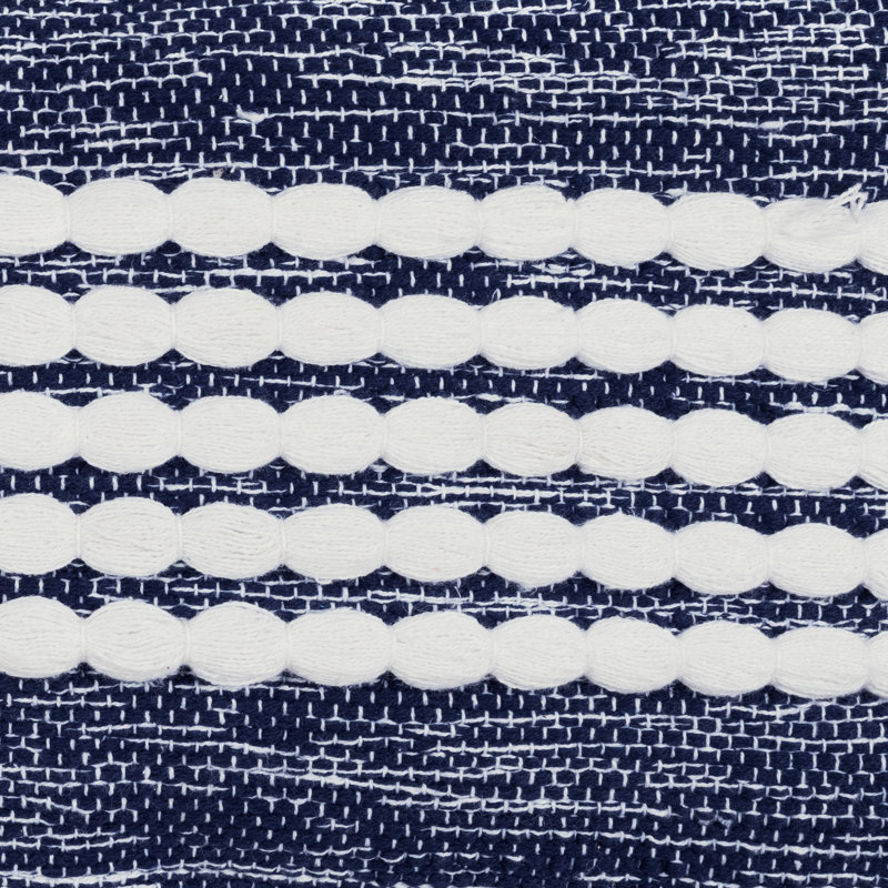 Navy and Off-White Cotton Lumbar Pillow with Tassels
