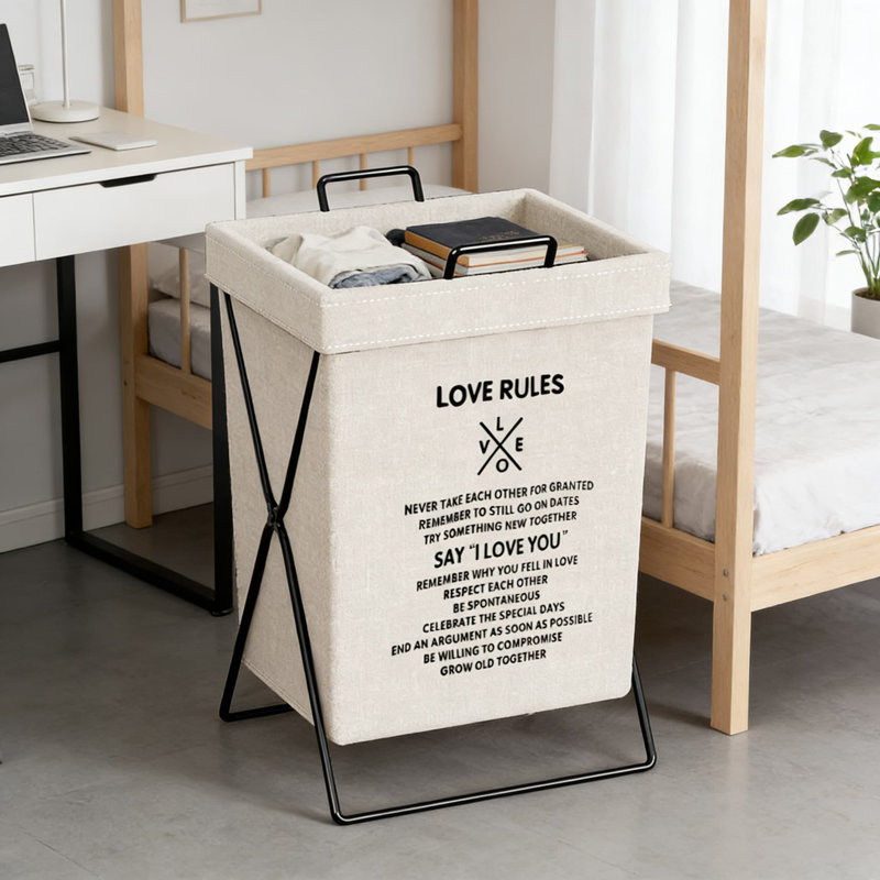 Panier à linge pliable avec support pour salle de bain de dortoir, panier à linge pliable en tissu de lin, organisateur de rangement portable