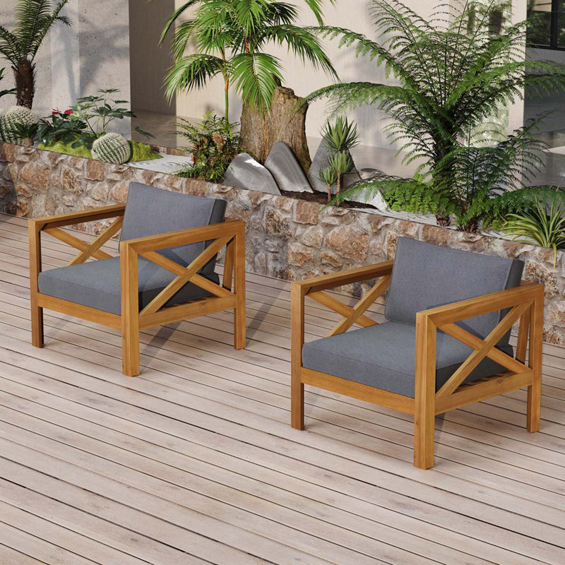Outdoor Acacia Wood Club Wooden Armchair, Gray