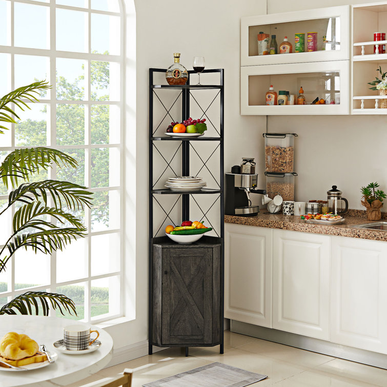 VECELO 5 Tier Corner Storage Cabinet with Wooden Shelves Free-Standing