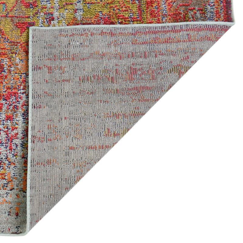 Tapis bleu / rouge / pêche Dimonetta, Tapis de couloir 2 pi 7 po x 10 pi