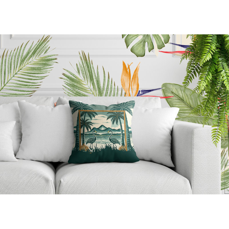 Oreiller carré réversible intérieur / extérieur Yanu Flamingo, Vert, Carré 15 po