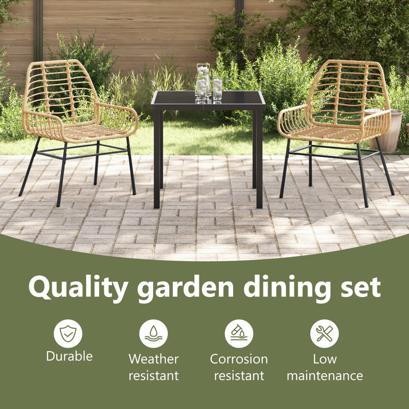 Square 3 - Piece 2 - Person 80Cm L Outdoor Dining Set, Natural