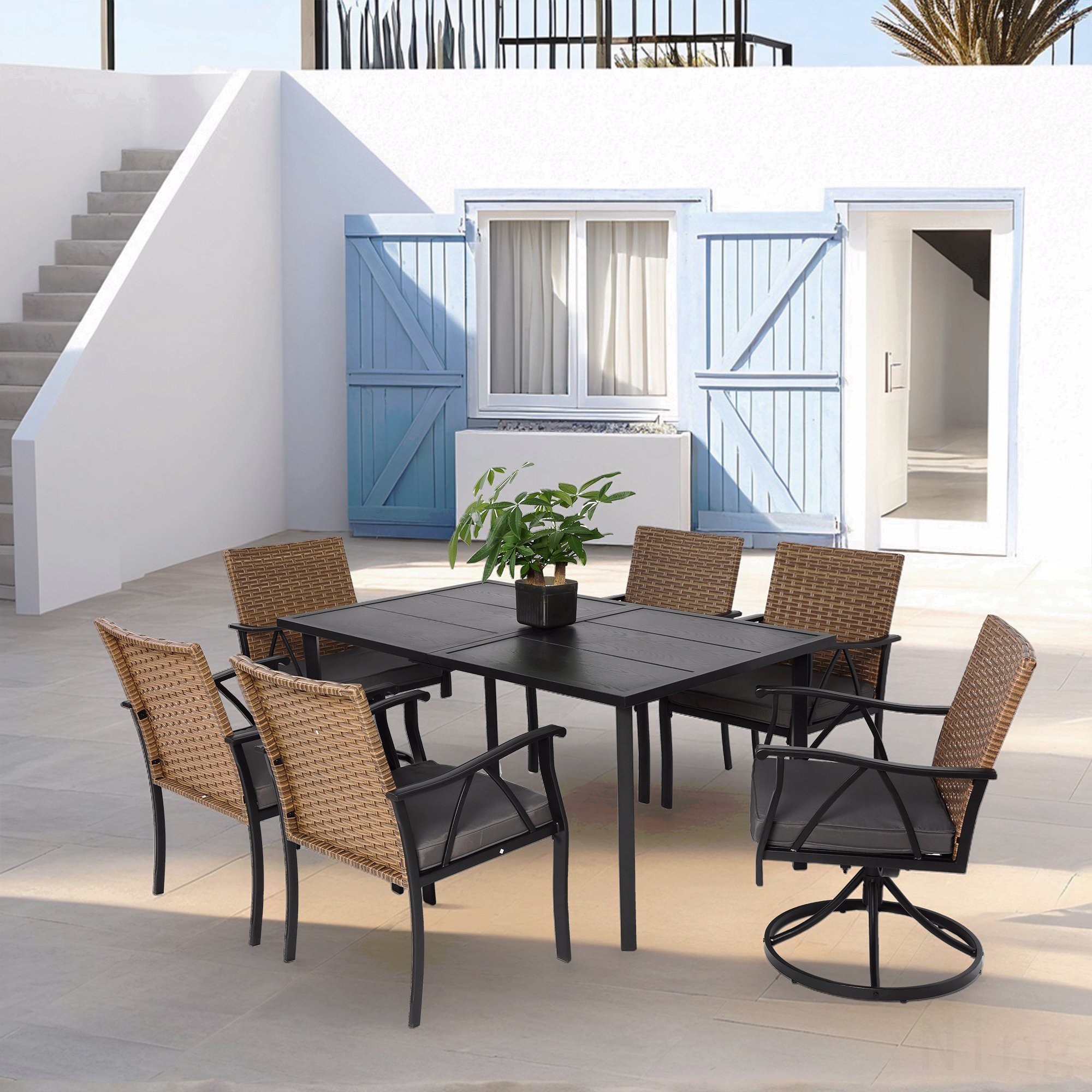 Latitude Run® 7 Piece Patio Dining Set, Outdoor Wicker Furniture Set ...