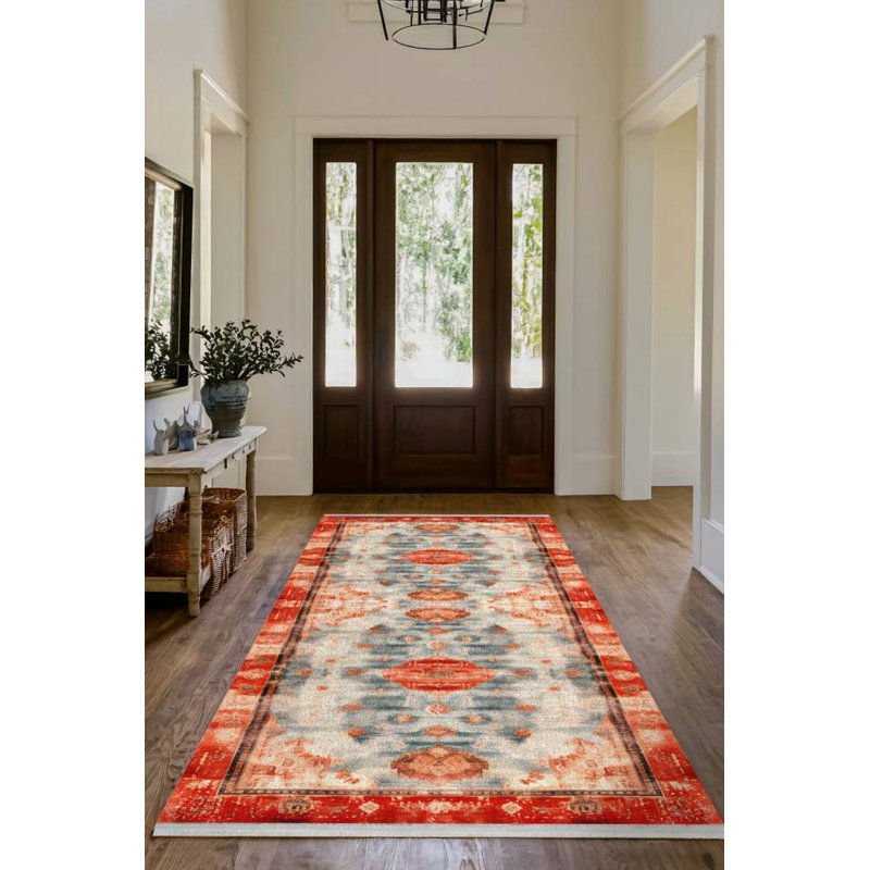 Larissa Collection Digital Print Cotton-Polyester Blend Rug – Rust Red, Runner 5'3" x 11'6"