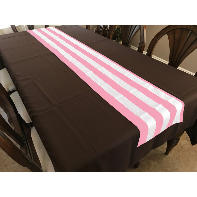 Eghard Rectangle Striped Cotton Table Runnner, Pink, 144" x 14"
