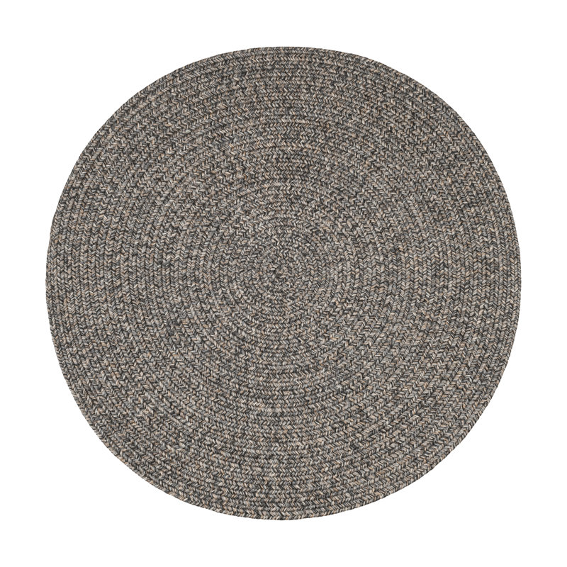 Tapis de couleur unie gris intérieur / extérieur tressé Seline, Rond 6 pi