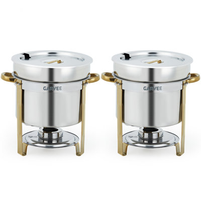 7QT Round Soup Chafer Sets of 2, Commercial Soup Warmer with Pot, Gold