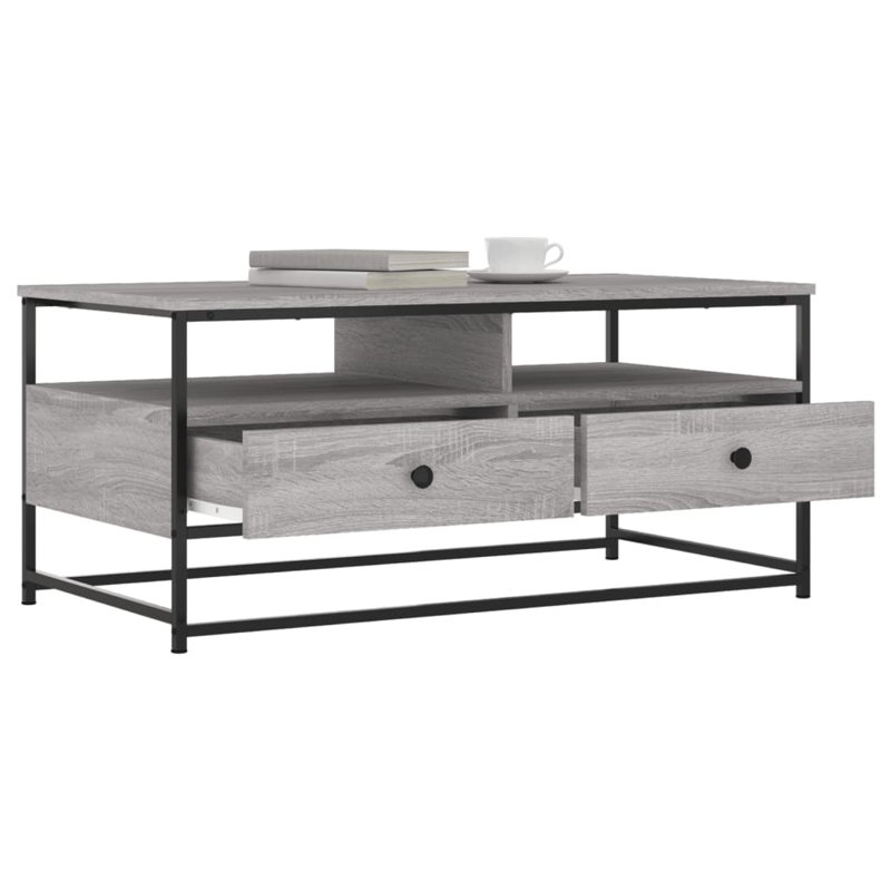 Hartnell Four Leg Coffee Table with Storage, Grey Sonoma