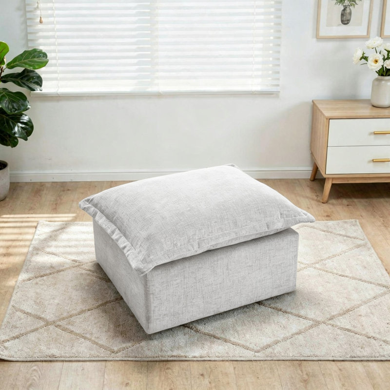 Repose-pieds rembourré carré en chenille avec surmatelas moelleux surdimensionné - entièrement comprimé, aucun assemblage requis