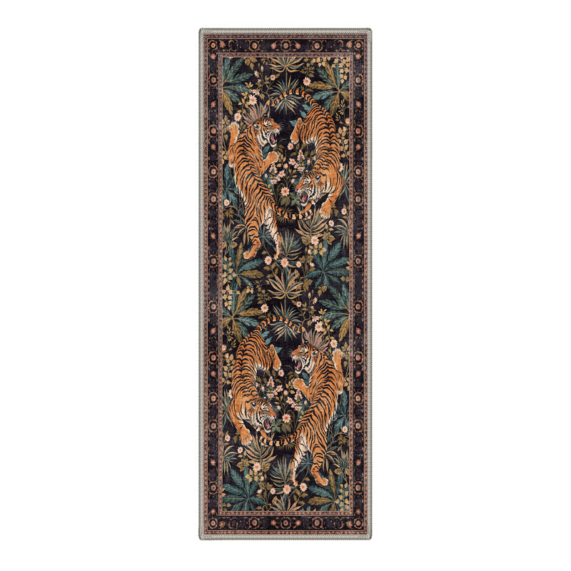 Gemini Oriental Machine Washable Red Indoor Area Rug with Non-Slip Backing, Runner 2' x 7', Blue/Yellow