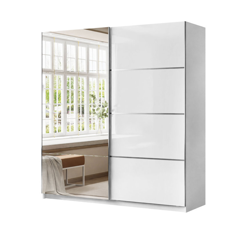 Varonique 2 Door Sliding Wardrobe, 215cm H x 194cm W x 62cm D, White