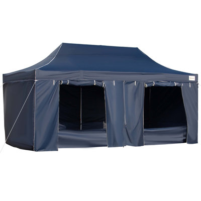 Tente à auvent escamotable de 10 pi x 20 pi avec parois latérales et portes Outsunny, tentes instantanées pour fêtes avec sac de transport à roulettes, réglable en hauteur