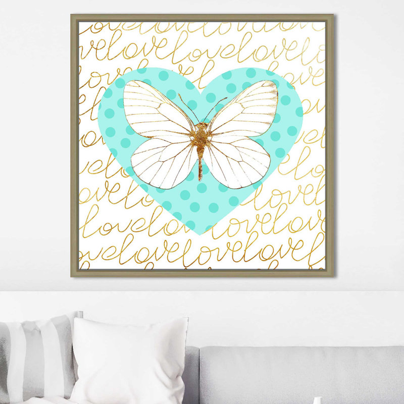 «Butterfly Love (Blue) (Square)» par Jodi - impression, Cadre flottant champagne, H 21,5 po x l 21,5 po x P 2 po